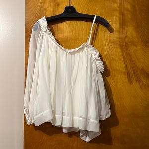 5 a 7 cinq a sept ivory color off the shoulder chiffon blouse . Size L new